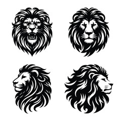 Lion head mascot bundle vector illustration silhouette isolated on a white background