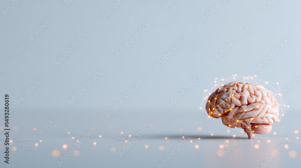 Poster digital brain with ai network connections on light grid background. 3d rendering 76357317 3