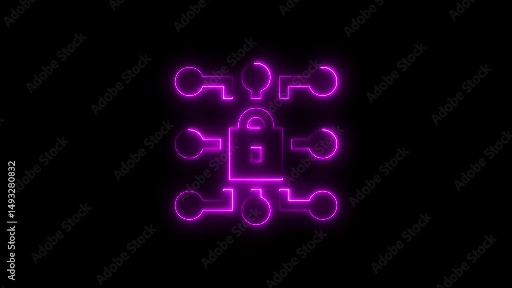 Poster animated cyber security icon depicting digital network protection and data encryption