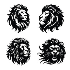 Lion head mascot bundle vector illustration silhouette isolated on a white background