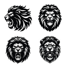 Lion head mascot bundle vector illustration silhouette isolated on a white background