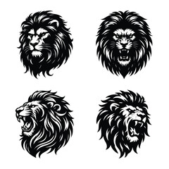 Lion head mascot bundle vector illustration silhouette isolated on a white background