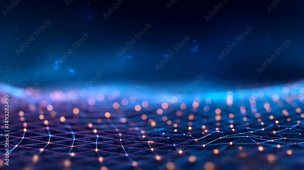 Poster abstract blue digital grid backdrop blurry business interface. technology, communication, connection