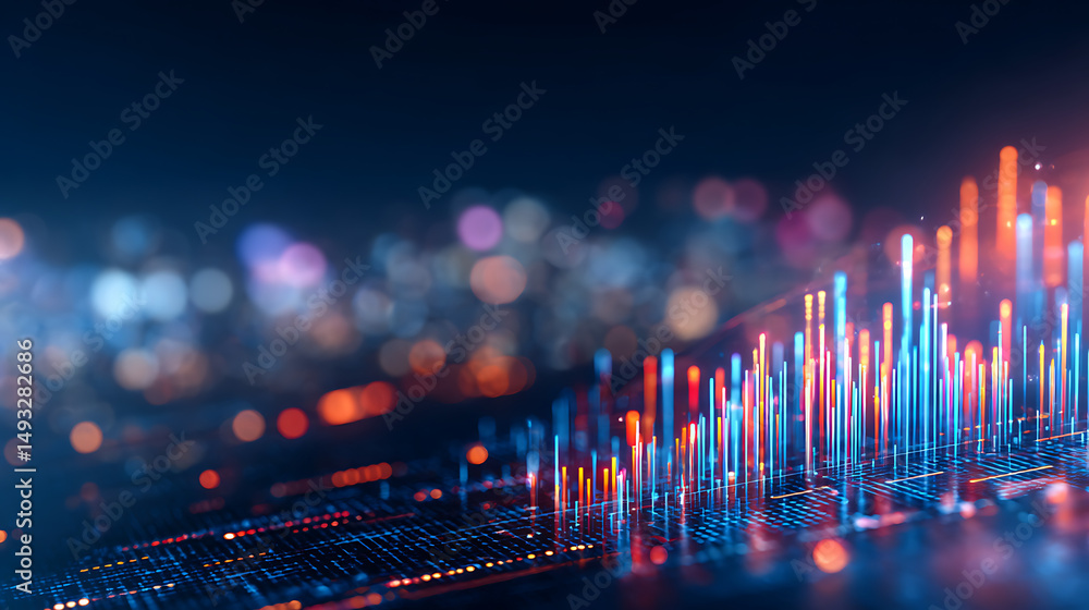 Poster abstract blue digital chart background blurry business interface. technology, communication, connect