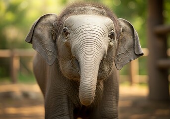 Young Elephant Portrait: Gentle Gaze, Natural Light, Serene Mood