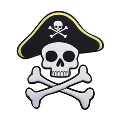 Skull and crossbones with pirate hat symbolizes piracy and adventure. black hat features skull and crossbones emblem, enhancing classic pirate theme
