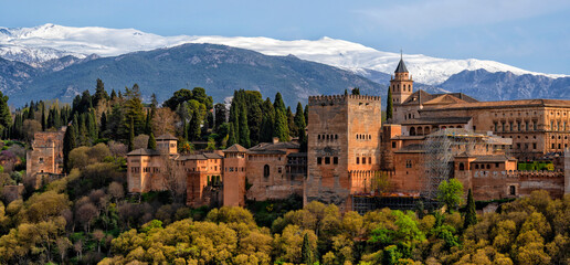 Granada. Spain. The fortress and palace complex Alhambra. A beautiful city in Spain with the Sierra...