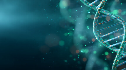 Abstract DNA spiral with glowing green and blue lines on a dark gradient background. 3D Rendering 35324025 4