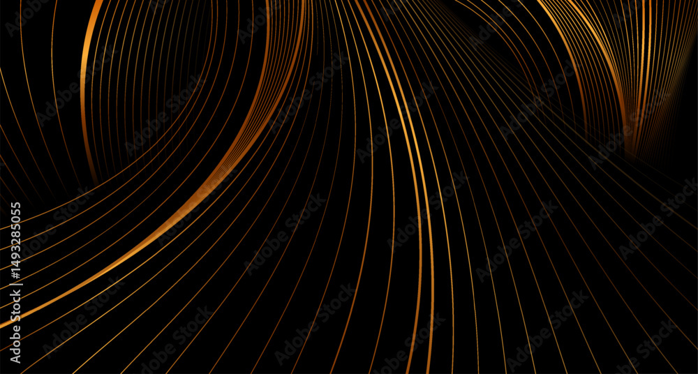 Poster golden shiny waves abstract elegant background. art deco curved ornament vector graphic design