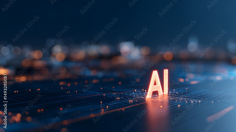 Aufkleber ai digital technology design with glowing blue letters on a dark background featuring neural network