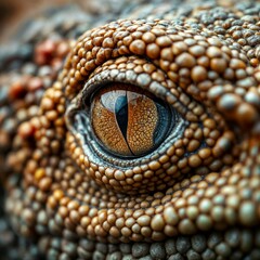 Close-up photography of a Komodo dragon's eyes.