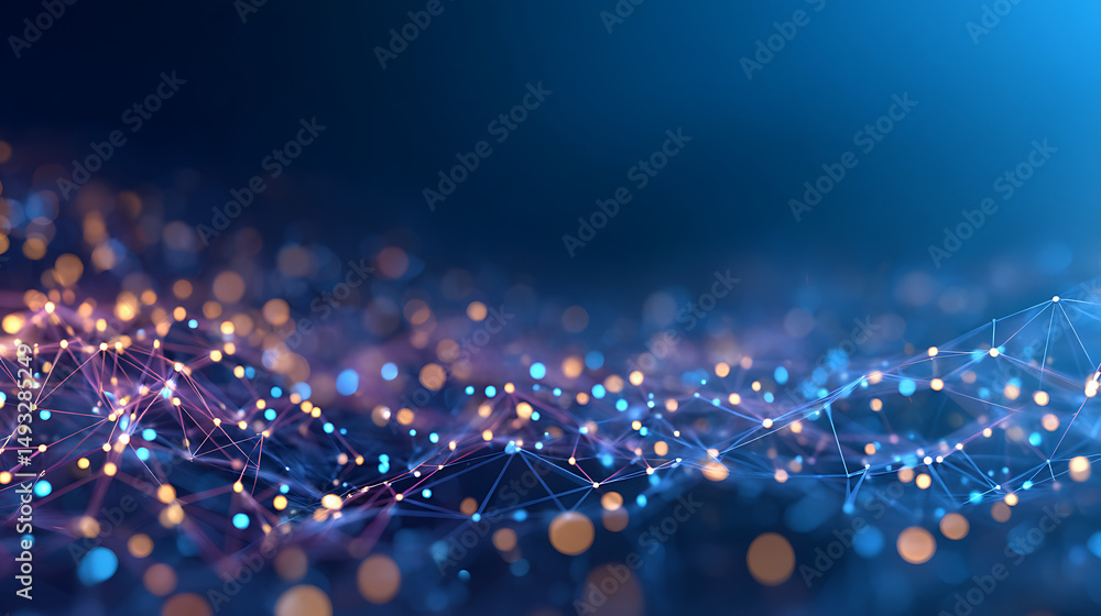 Poster abstract dark background with polygonal figures and blurred blue dots. 3d rendering 93108186 2