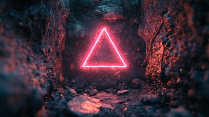 Neon triangle glows in dark cave