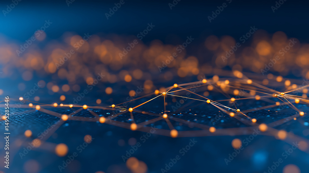 Aufkleber 2025 digital futuristic glowing text with interconnected nodes on dark blue background. concept of m