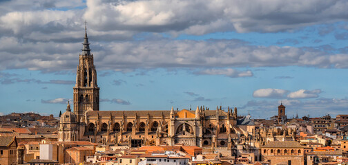 Toledo, Castila la Mancha, Spain, world heritage city with the Alcazar high above on a bright day	
