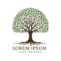Tree Logo with Roots and Leaves