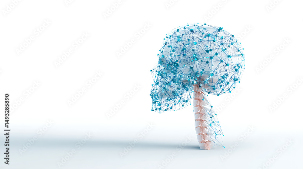 Aufkleber digital skull outline with blue neon network pattern, isolated on a clean white background. concept 