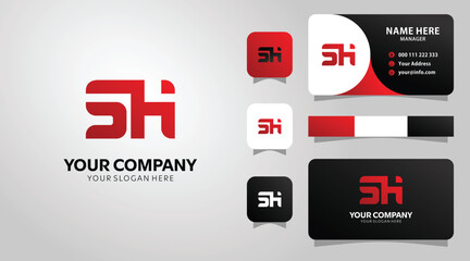 Modern SH Monogram Logo with Bold Red and Black Business Identity Design