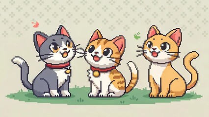 Obraz premium Cute Pixel Art Cats on Transparent Background 