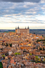 Obraz premium Toledo, Castila la Mancha, Spain, world heritage city with the Alcazar high above on a bright day 