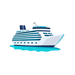 Obraz premium Large white cruise ship sails on calm blue waters, showcasing its multiple decks and windows. ship sleek design and towering structure evoke sense of adventure and luxury travel