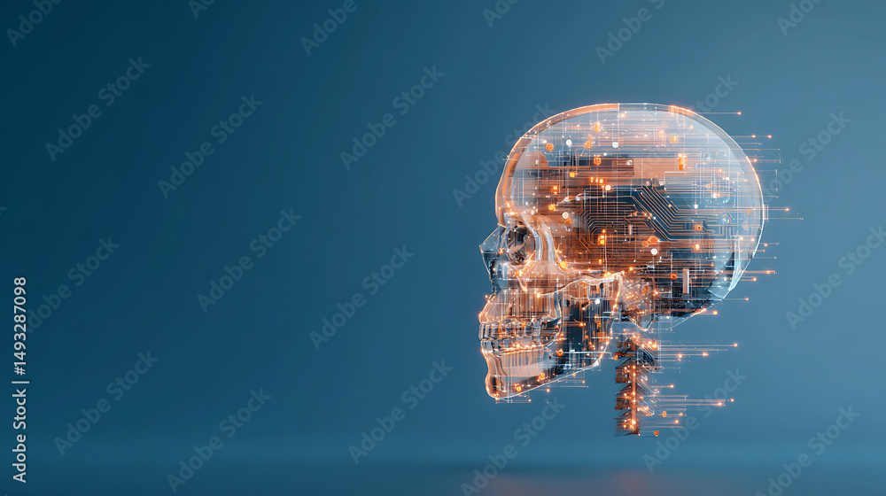 Aufkleber futuristic digital skull design with circuit patterns on a glowing background. 3d rendering 46663373