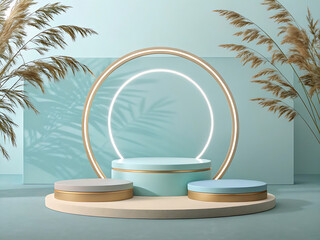 Obraz premium Tropical island paradise with palm trees on a summer beach and turquoise ocean