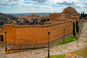 Cuenca, Castile La Mancha, Spain. Houses hanging on a cliff edge in the old town of Cuenca. Travel...