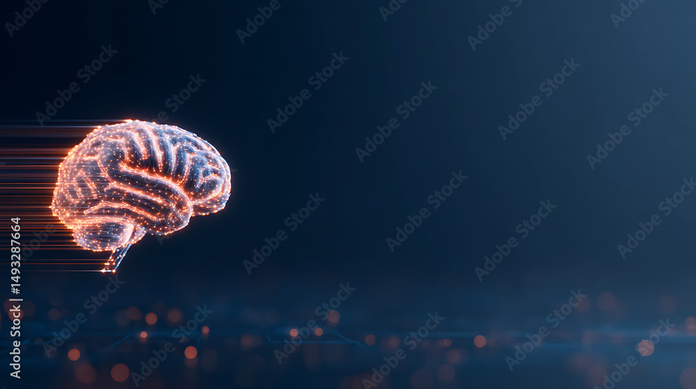 Aufkleber artificial intelligence and machine learning concept with digital graphic human brain layout and lin