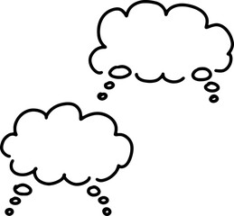 two cute thought clouds drawn curves with black outlines, hand drawing