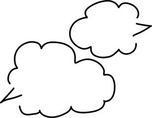 illustration with simple two thought clouds drawn curves with black outlines, hand drawing