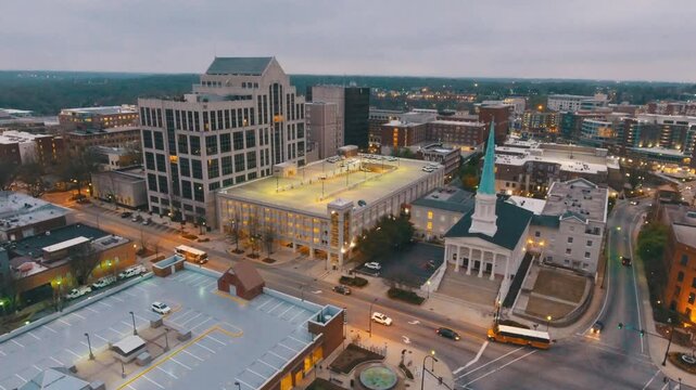 Aerial flying over downtown Greenville South Carolina 