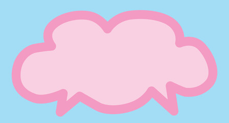 cute general horizontal thought cloud with thick pink outline with a bright blue background