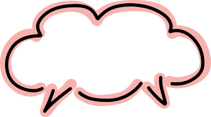 general horizontal thought cloud drawn with black curved contours by hand with thick pink lines outlined along the contour
