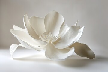 Fototapeta premium A delicate white orchid with layered petals, captured gracefully against a white backdrop