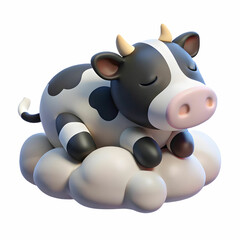 Naklejka premium cute black and white cow sleeping on fluffy cloud