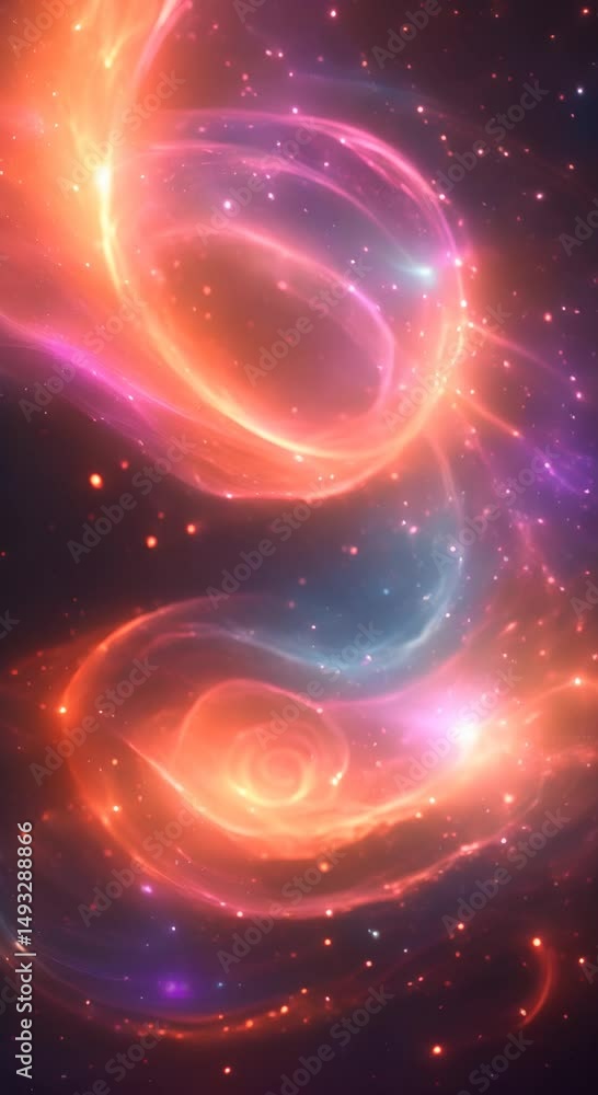 Poster captivating cosmic swirl with glowing particles and ethereal light in a deep space scene perfect for