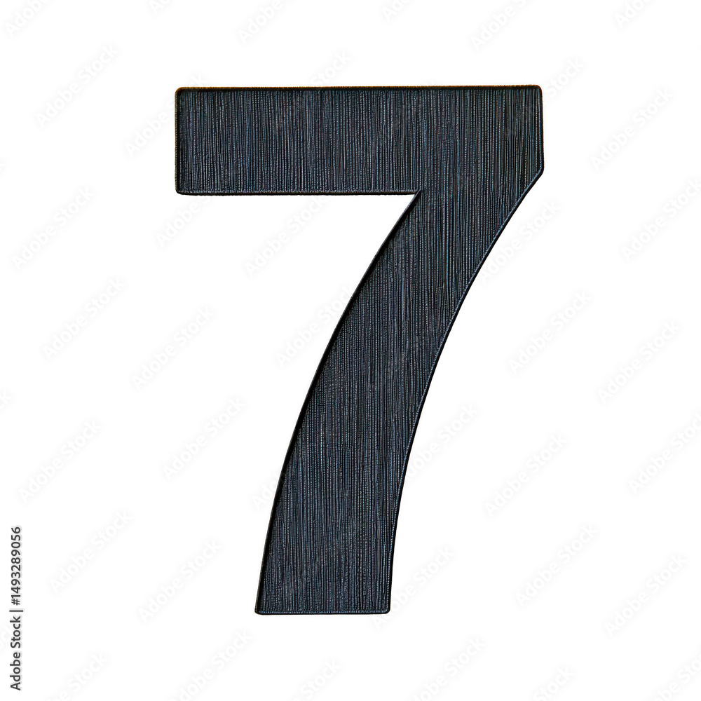 Poster large, textured black number seven stands prominently against transparency background, showcasing bo