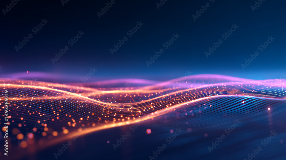 Poster an abstract glowing light pattern against a dark backdrop, concept of futuristic technology. generat