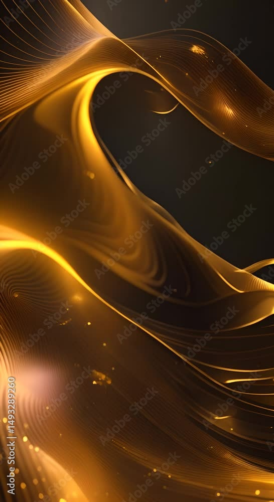 Poster abstract waves of light and texture with a shimmering gold effect against a dark background creating