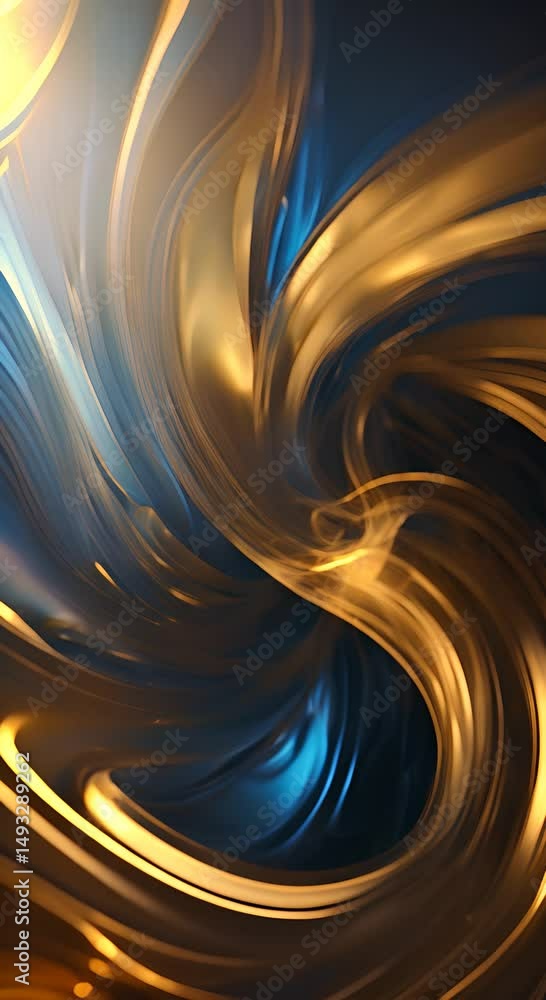 Poster abstract vibrant swirls of blue and gold light on a dark background creating a dynamic and multidime