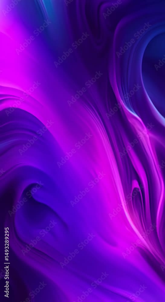 Poster abstract swirling patterns in shades of blue and purple representing fluid motion and depth with a d