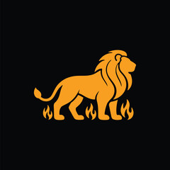 Golden Lion Standing on Flames Logo