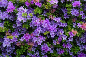 Obraz premium Lush Azalea Bush Blooming with Purple and Pink Flowers in a Garden Setting Close Up View Natural Light