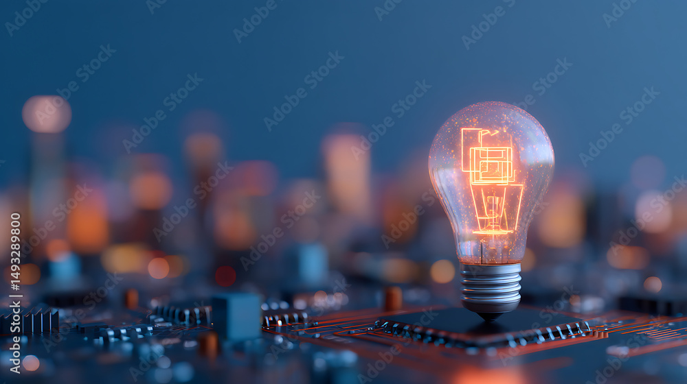 Poster light bulb with circuit design concept. 3d rendering 90295933 4