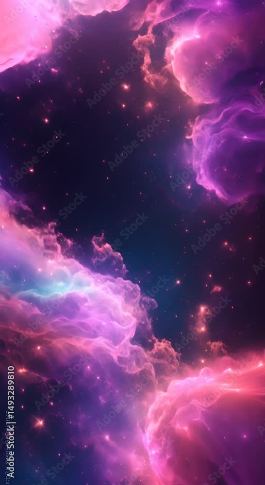 Poster abstract cosmic background with neon glowing clouds stars and a dark galaxy backdrop creating an oth
