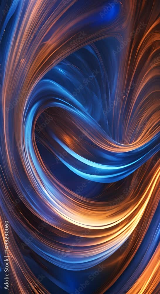 Poster abstract blue artwork featuring dynamic swirls of light and energy in a mesmerizing display of color