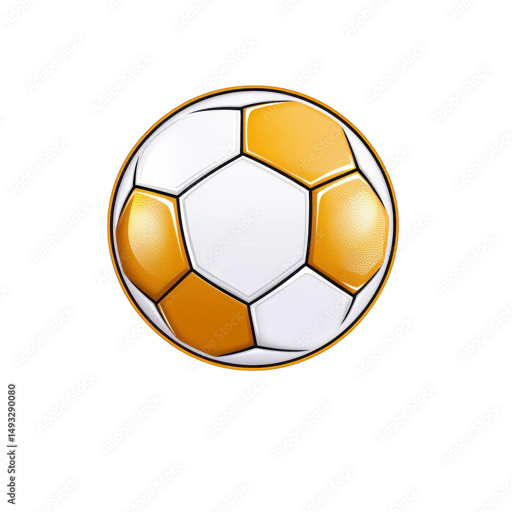 Poster soccer ball with unique design features alternating white and gold hexagonal panels, creating modern