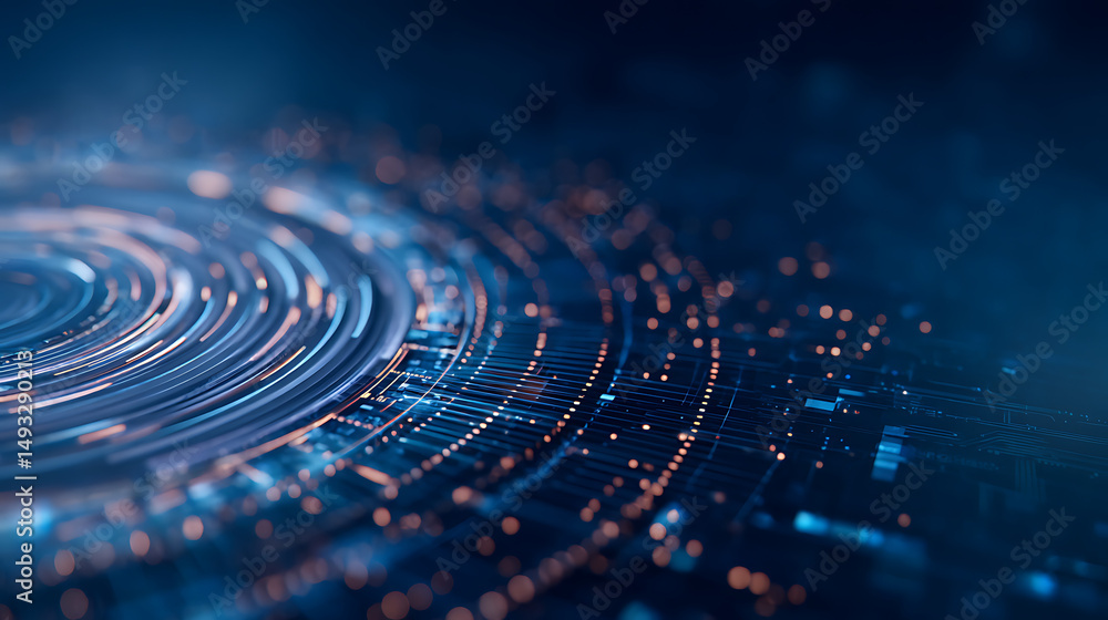 Poster futuristic ai technology interface in blue and white circular design. 3d rendering 24079032 4