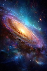 Obraz premium Majestic Spiral Galaxy Shining in Deep Space Digital Art Illustration Vertical Composition